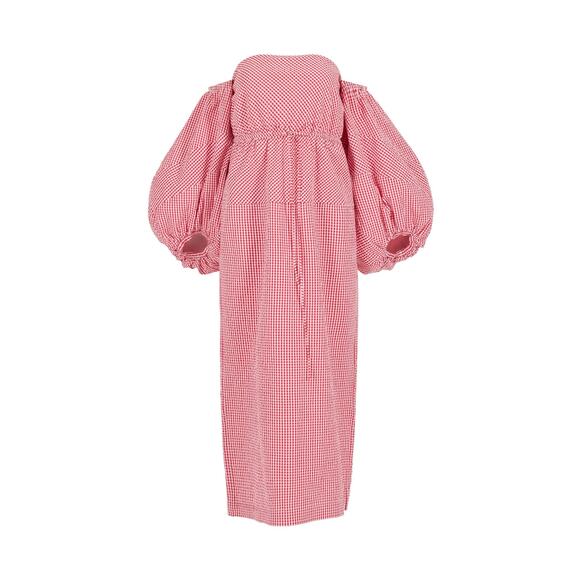 Rosie Assoulin Balloon Sleeve Dress In Seersucker Gingham - 0 - Red - Picture 1 of 6